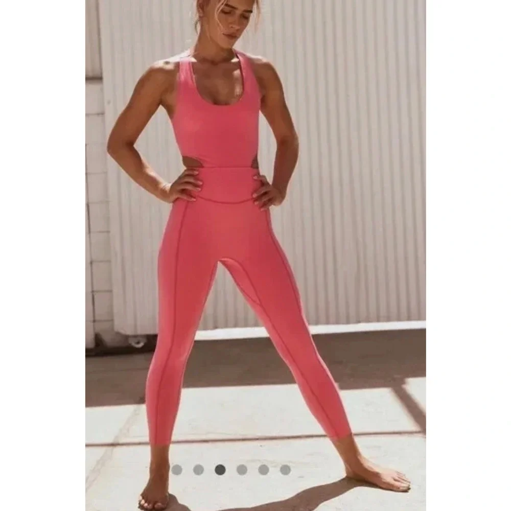 NEW FREE PEOPLE FP MOVEMENT PINK BACK IT UP ONE PIECE JUMPSUIT SZ XS